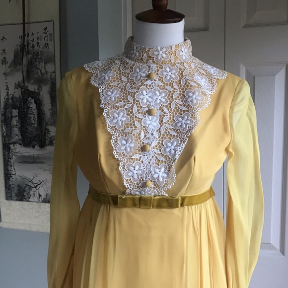 SOLD Vintage yellow organza hippie boho dress - Picture 3 of 8